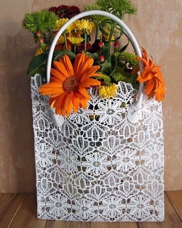 Lace Basket with Handle, 10 1/2"x 4"x 11"H, Priced Each