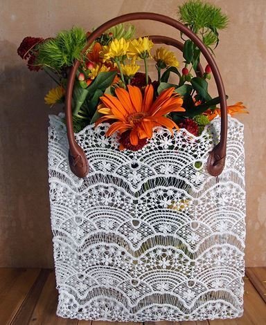 Lace Basket with Handle, 10 1/2"x 4"x 11"H, Priced Each