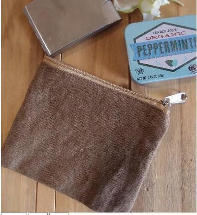 Washed Brown Canvas Flat Zipper Pouch, 5 1/2"x 4 1/2", Priced Each