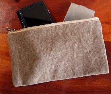 Washed Brown Canvas Flat Zipper Pouch, 9 1/2"x 5", Priced Each