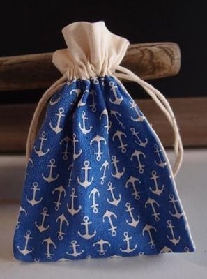Cotton Gift Favor Bags With Anchor Design, 3 1/2"x 5", 6 Bags Per Pack