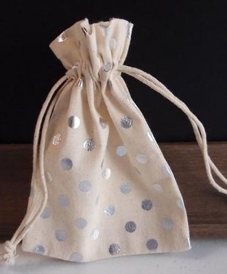 Cotton Gift Favor Bags With Metallic Foil Silver Dots, 3 1/2"x 5", 6 Bags Per Pack