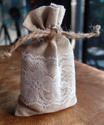 Linen Gift Bags with lace, 3"x 5", Price Per 6 Pack