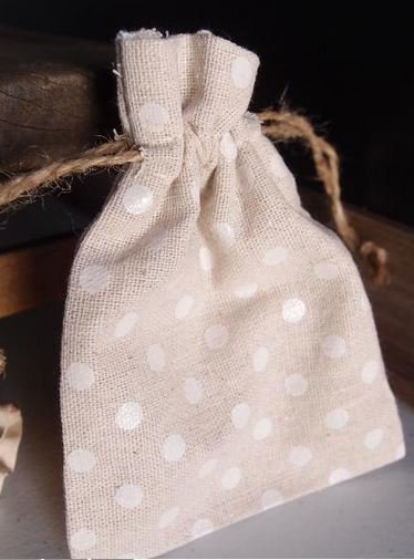 Linen Gift Bags with White Polka Dots, 3 1/2"x 5", Priced Per 6 Pack
