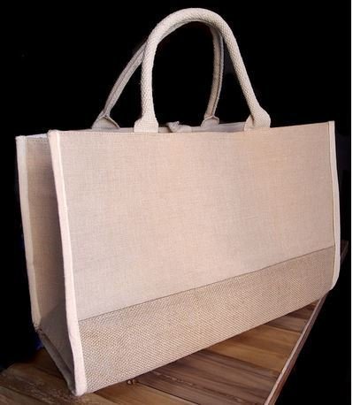 Jute and Cotton Blend Tote Bag with Natural Burlap Accents, 17 1/2"x 8 1/2"x 11 1/2"H, Priced Each