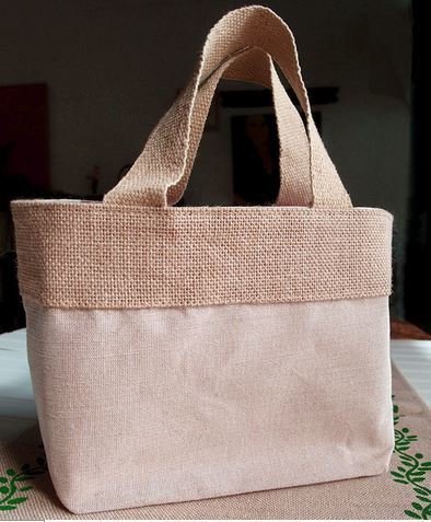 Jute and Cotton Blend Tote Bag with Natural Burlap Accents, 11 1/2"W x 7 1/2"H x 4 1/2"D, Priced Each