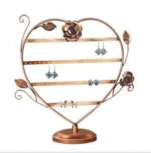 Metal Earring Display, Heart with Roses, 11"W x 13 1/2"H, Copper or Antique Silver Finish, Price Each