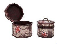 Vintage Style World Scenery Pattern Wooden Octagon Box , Set of 2, Priced Per Set