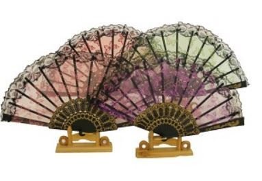 Decor Fans, Embroidery Pictures with Sequin, 15" Open, 12 Pk Assorted