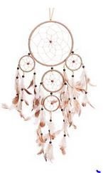 Traditional 5 Circle Dream Catcher, Beige, 22" Long, Priced Each