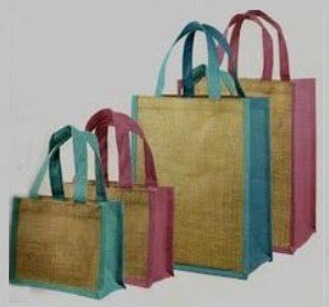 Jute Shopping totes, 8"W x 6"H x 4"D, Navy Blue Accents, Priced Each