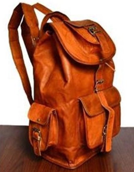 Leather Backpack with Flap and pockets, 18&quot; Tall, Priced Each