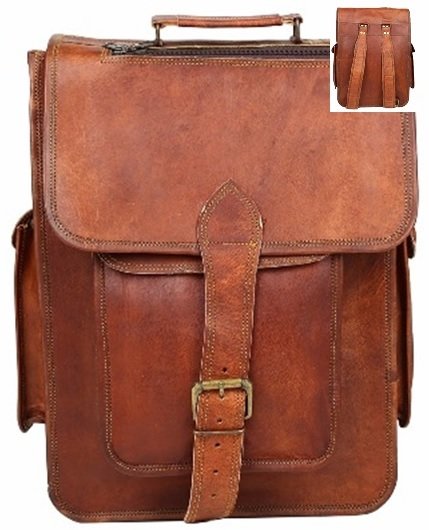 Leather Bag, Backpack, with Flap and Buckle, 12"x 16" Tall, Price Each