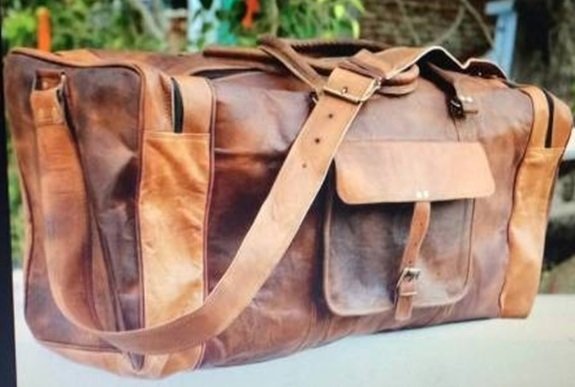 Leather Travel Bag with strap and handle, 20" Long, Priced Each