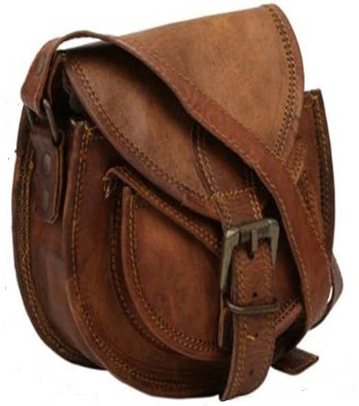 Leather Travel Bag with Strap and Buckle Flap, 5"x 7", Priced Each