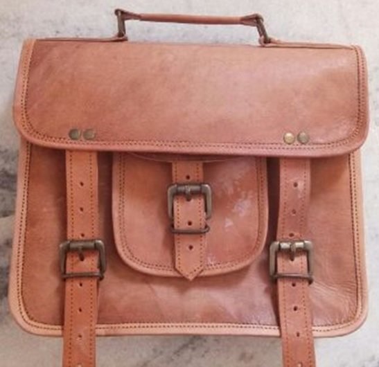 Leather Bag with Handle and Buckle Flap, 10"x 13", Priced Each