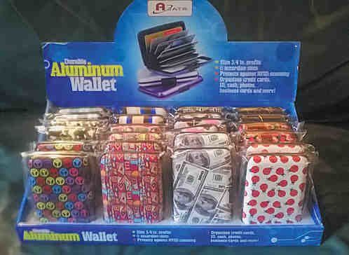 Credit Card Cases, Aluminum RFID Safe, 3 different Assotments, Priced Per 24 Asst. with Display
