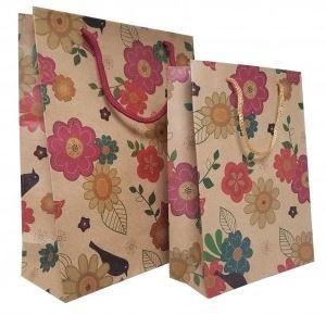 Kraft Paper Gift Bags with Flower Design, 7 1/2"x 9 1/2", 12 Pk