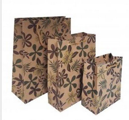 Kraft Paper Gift Bags with Leaf Design, 7 1/2"x 9 1/2", 12 Pk