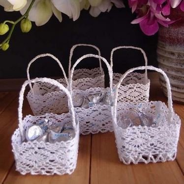 Mini Lace Favor Baskets, Square Design, 2 3/4"x 2 3/4"x 1 3/4"H, Priced Each