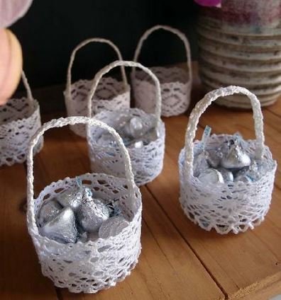 Mini Favor Lace Baskets, Round Design, 2 3/4" dia x 1 3/4"H, Priced Each