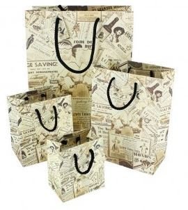 Paper Gift Bags with Newsprint Design, 4 3/4"x 2 1/2"x 6 3/4", 20 Pk