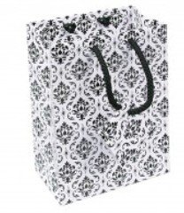 Paper Gift Bags with Damask Desgin, 4 3/4"x 2 1/2"x 6 3/4", 20 Pk