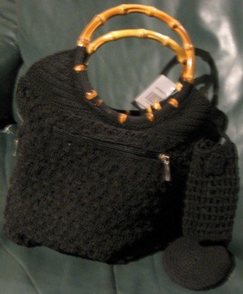 Ladies Handbag, Italian Style Black Weave with Bamboo Handle, Priced Each