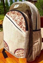 Backpack, Natual Hemp with Rose Design, 10.5"x 16", Priced Each