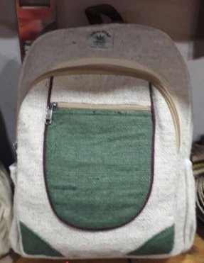 Backpack with Front Zipper, Natural Hemp and Colored Cotton, 11&quot;x 15&quot;, Priced Each