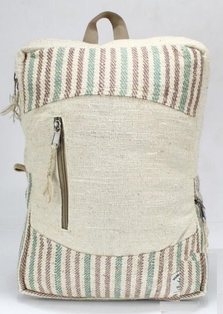 Backpack, Natural Hemp with Front Zipper and Handle, 10.5"x 13.5", Priced Each