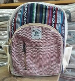 Backpack, Small with Colored Hemp and Zipper Pockets, 9"x 13", Priced Each