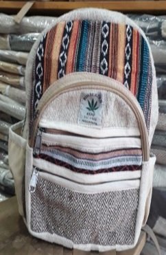 Backpack, Small with Colored Hemp and Front Zipper Pockets, 9"x 13", Priced Each