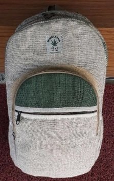 Backpack, Natural Hemp with Front Zipper Pouches, 10.5"x x16", Priced Each