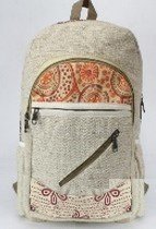 Backpacks, Natural Hemp with Cotton Design, 10.5"x 16", Priced Each