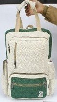 Backpack with Natural and Colored Hemp, Front Zipper Pockets and carrying Handle, 10.5" x 15", Priced Each