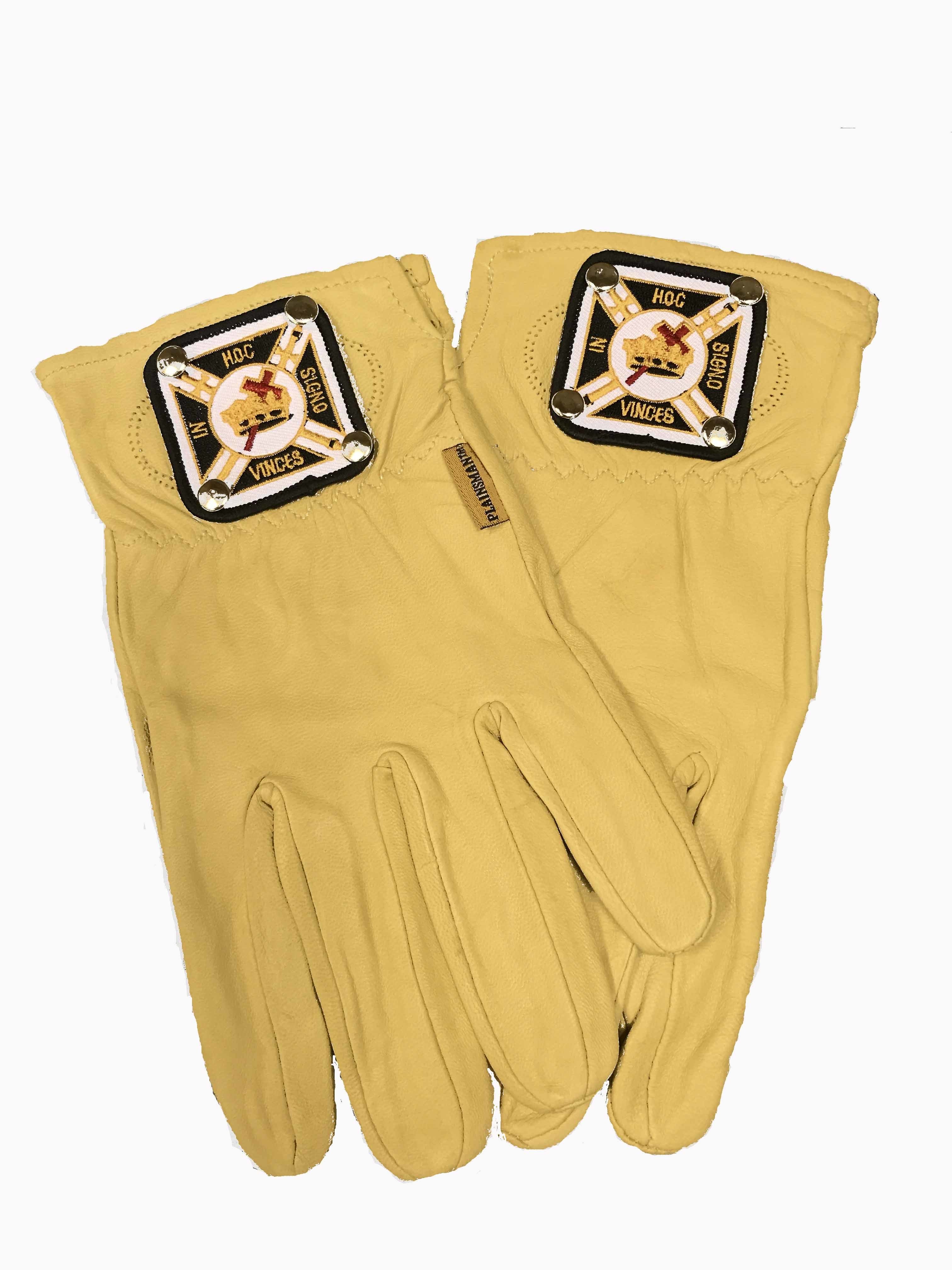 Knights Templar Yellow Leather Masonic Gloves