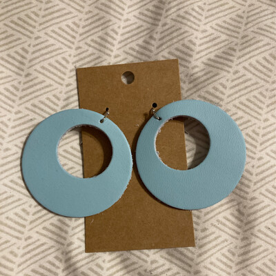 Light Blue Circle Leather Earrings