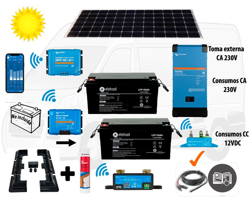 Kit Litio 300Ah Aire Acondicionado, Campervan, Gran Volumen, Embarcación 12V y 230V, 400W IBC