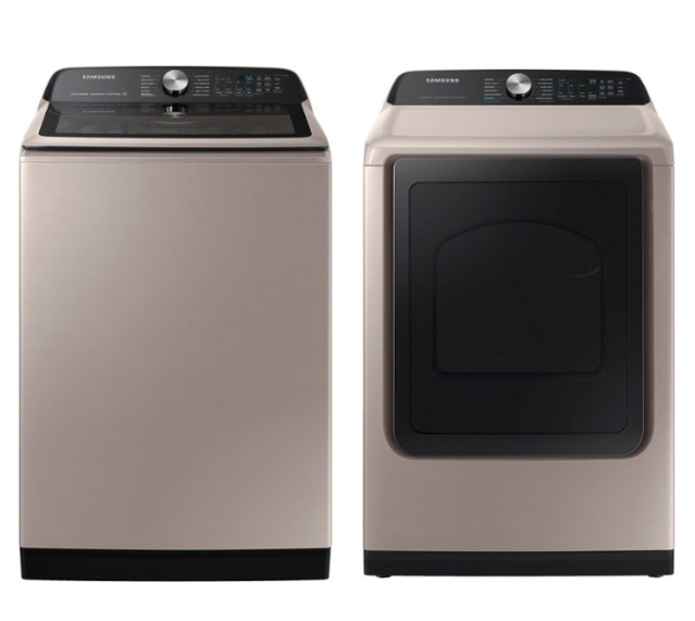 Samsung - 5.2 Cu. Ft. High-Efficiency Smart Top Load Washer with Super Speed Wash - Champagne