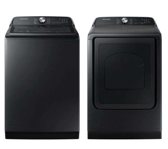 Top load washer and dryer set black