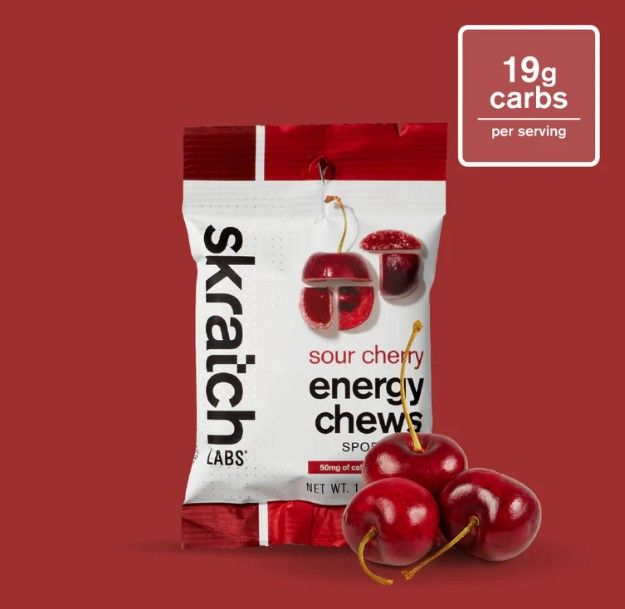 Skratch Labs Energy Chews, Color: Sour Cherry (With Caffeine), Size: Single Pouch