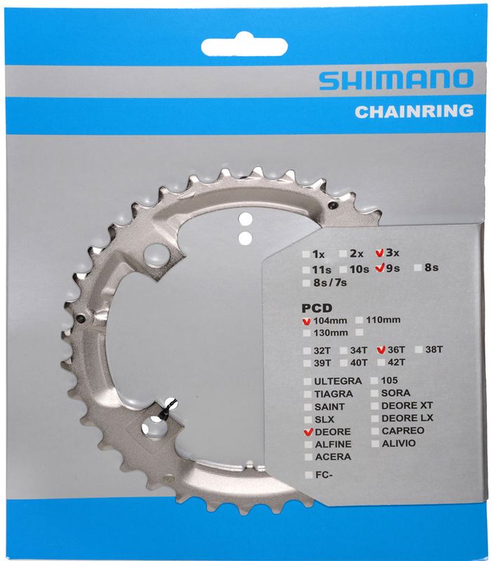 Shimano Deore 9spd Chainring FC-M532 Deore 36T, 104 PCD, Silver