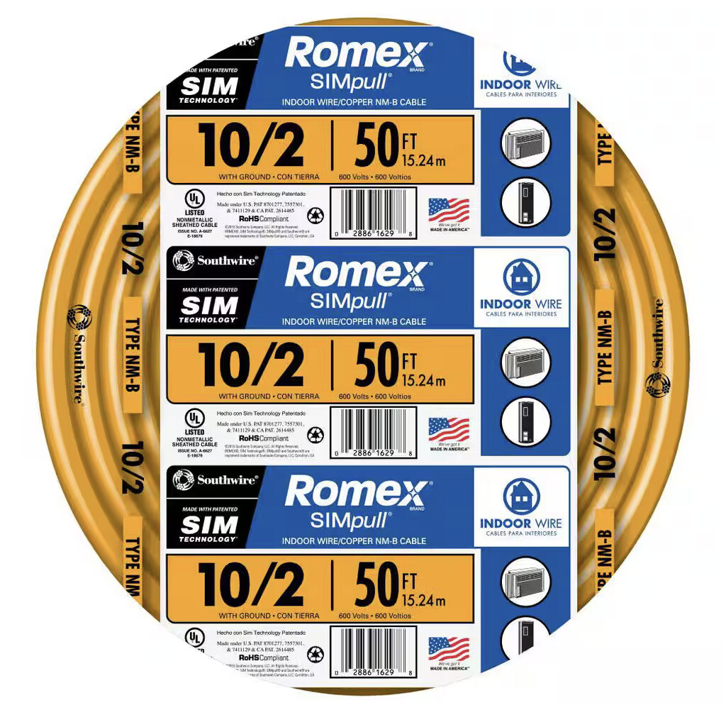 50 ft. 10/2 Solid Romex Simpull CU NM-B Wire
