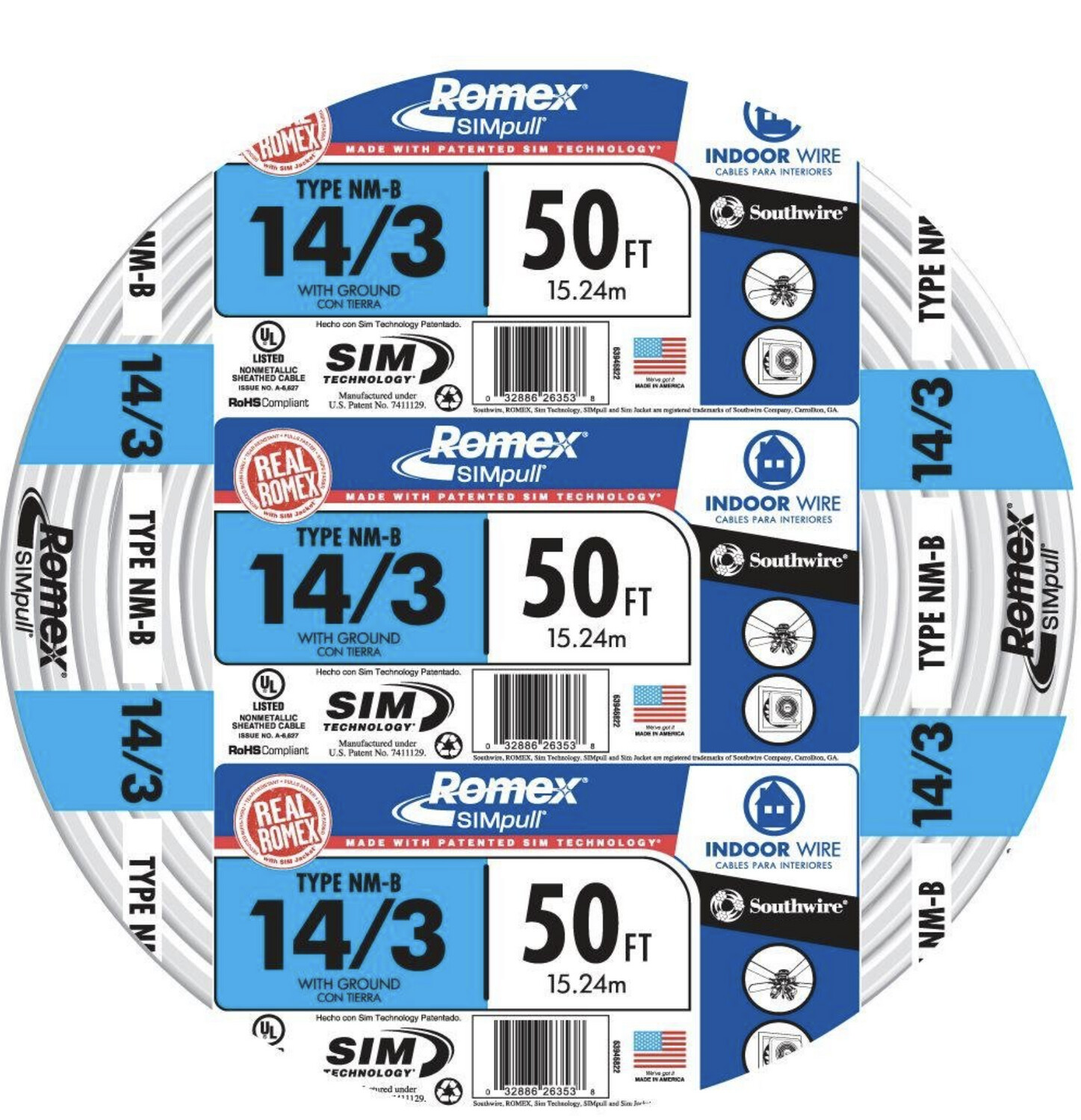 50 FT 14/3 Solid Romex SIMpull CU NM-B  Wire