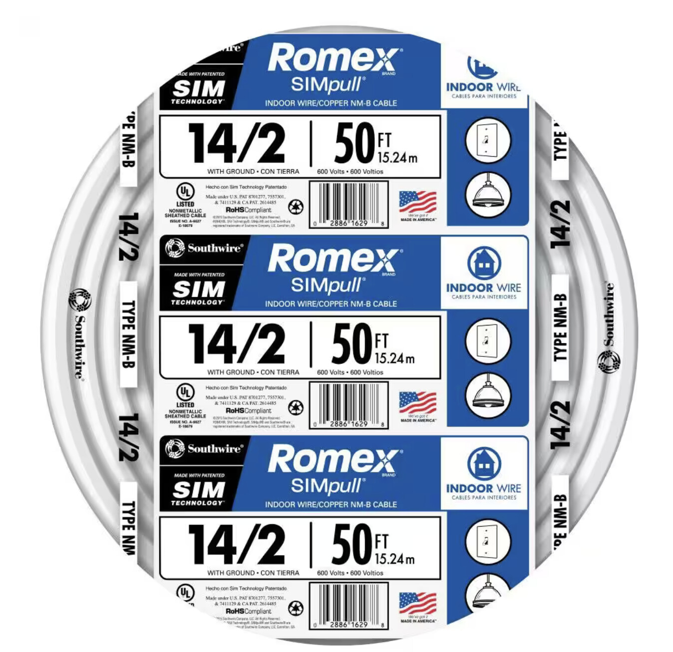 50 FT 14/2 Solid Romex Simpull CU NM-B Wire