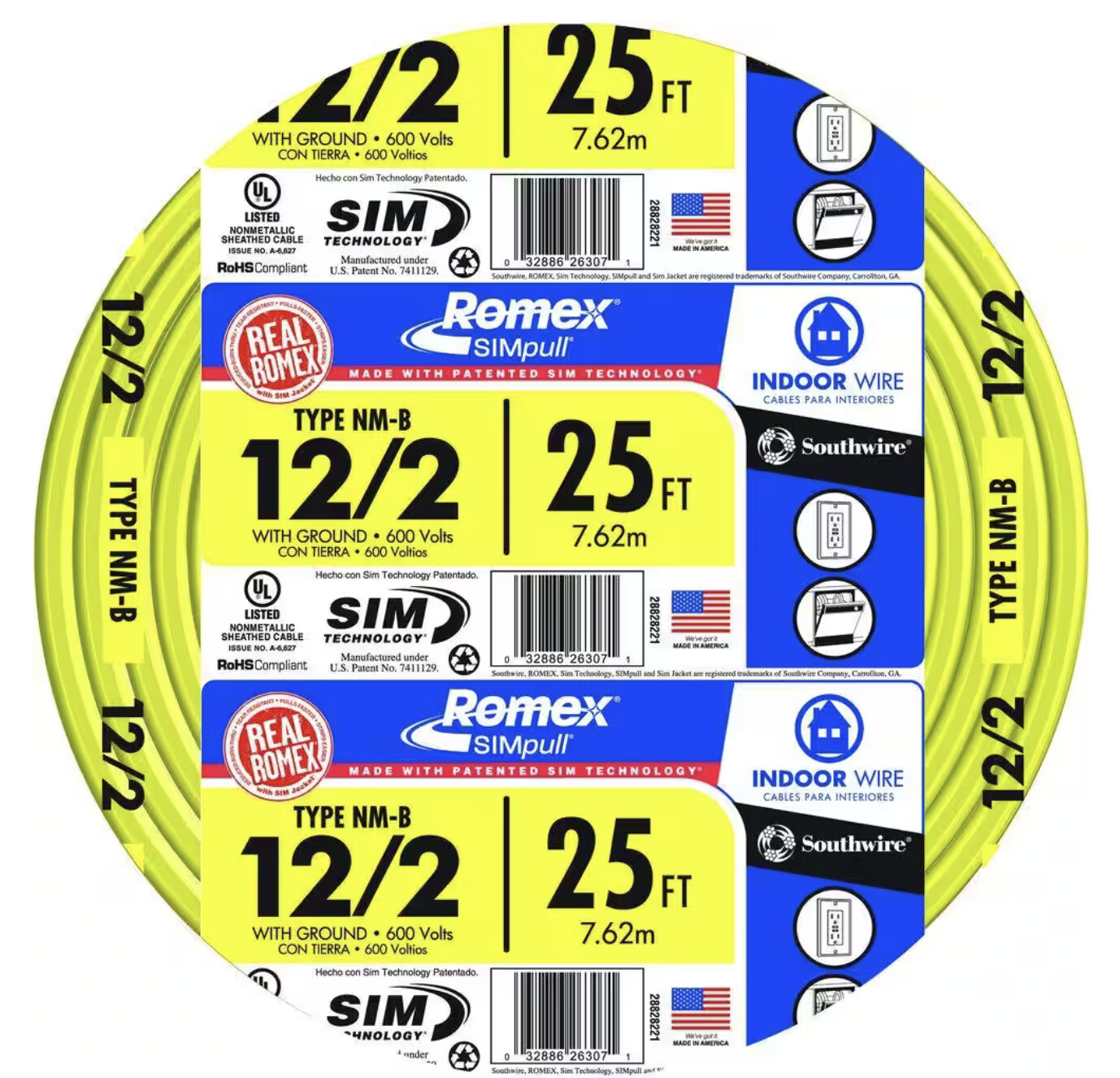 25 FT 12/2 Solid Romex SIMpull CU NM-B  Wire