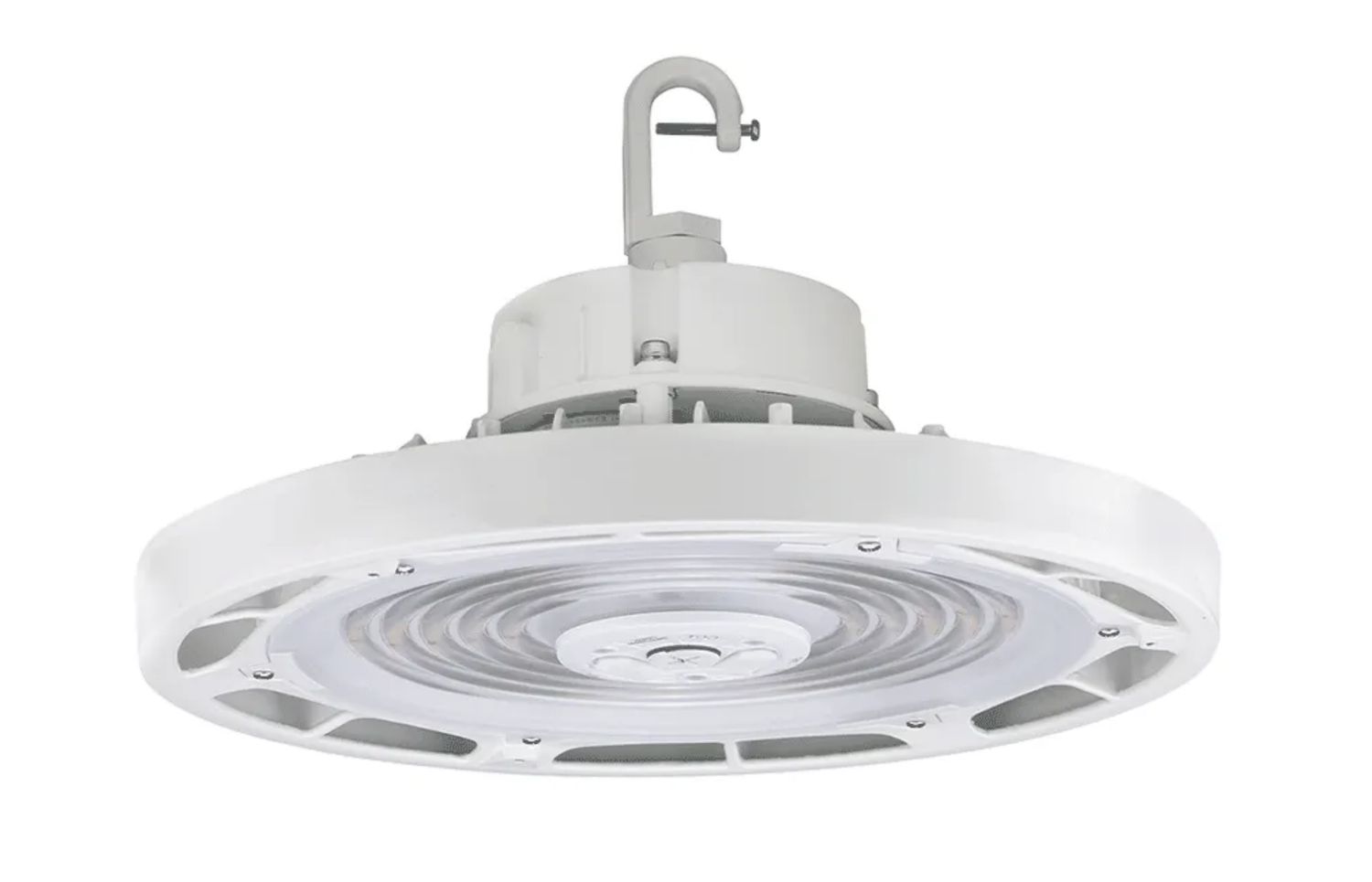 Hoverbay Round Highbay 100W Color Selectable 4000K or 5000K White Housing Universal Voltage 120 277V