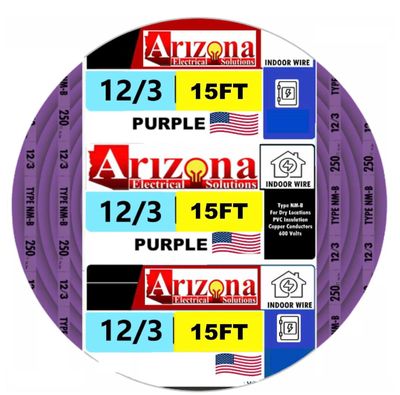 12/3 NM-B, (15 Feet), Copper, Purple Jacket, 3 Conductors with Ground