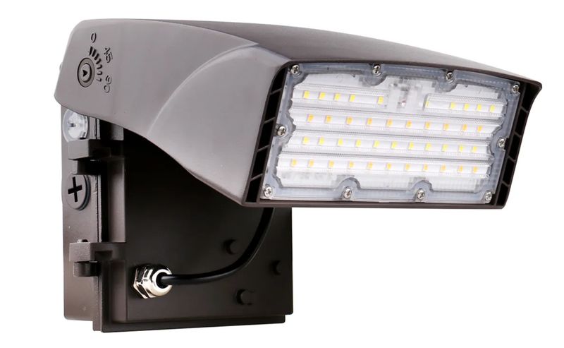 Adjustable Wallpack, Field Selectable Watts 100W-110W-120W and Color Selectable 3000K-4000K-5000K, 120-277VAC, Photocell-Enable/Disable